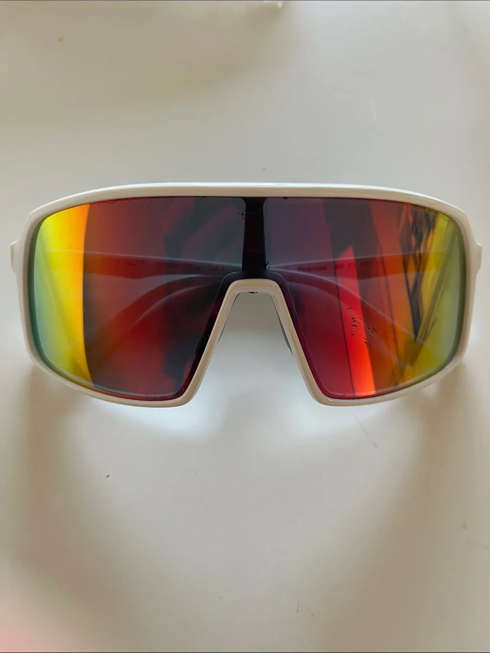 Body Glove White Frame Shield Sunglasses with Red-Orange Mirrored Lens